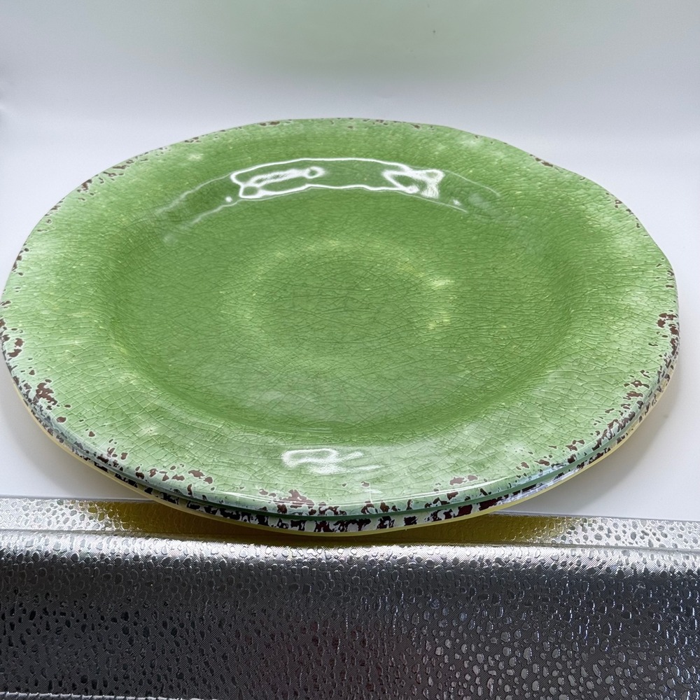 Pier 1 Imports Carmelo Melamine Dinnerware Set 2 Plates 2 Bowls Yellow Green - Picture 3 of 8